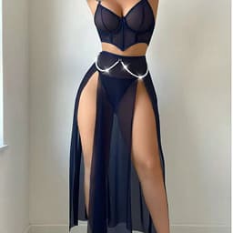 Plus Size Lingerie Pure Desire Long Mesh Front Slits Robe