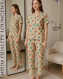 Floral Summer Lawn Night Suit Button Shirt with Trouser