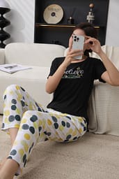 Summer Cotton Night Dress Casual PJ Suit Floral Trouser