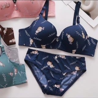 Floral Cotton Padded Bra Underwear Set