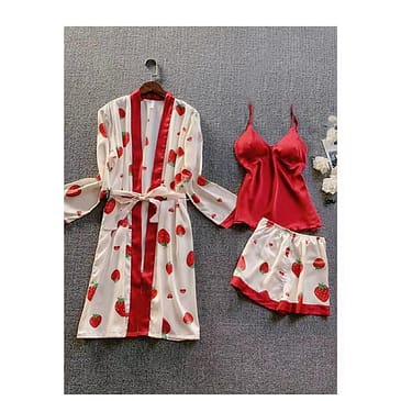 Satin Silk Gown with Inner and Shorts Nighty