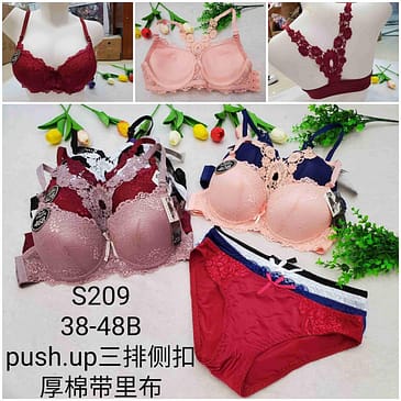 Floral Back Pushup Bra and Panty Set