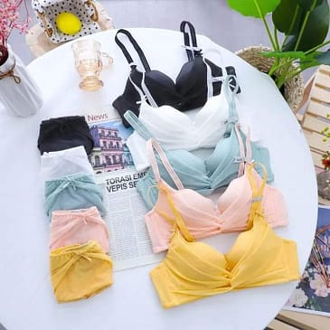 Breathable Bow Pushup Bra Panty Set
