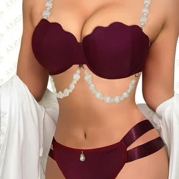 Bridal lingerie set featuring pearl-detailed bra and matching lace underwear, perfect for weddings or romantic occasions.