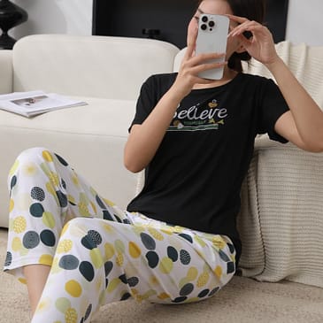 Summer Cotton Night Dress Casual PJ Suit Floral Trouser