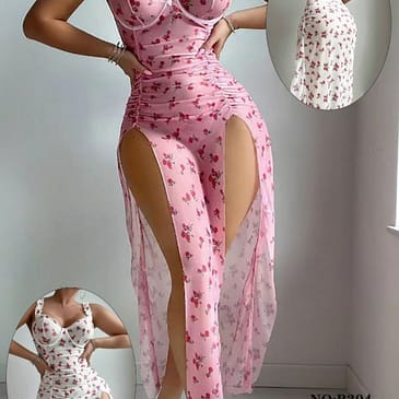 MSK Floral-Slit Bodysuit: Long Open-Side Mesh Lingerie